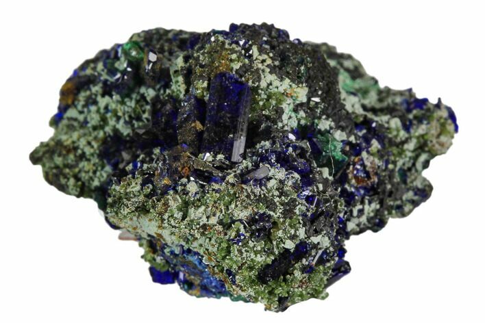 Sparkling Azurite Crystals With Malachite - Mexico #126939